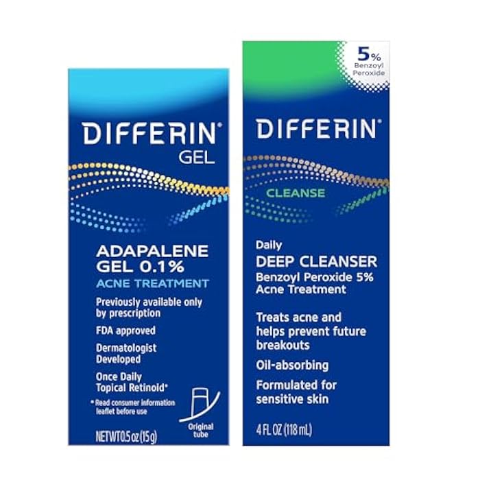 Differin Acne Skin Care Kit, Differin Gel Retinoid Acne Treatment for Face with 0.1% Adapalene & 5% Benzoyl Peroxide Face Wash & Body Wash, Designed for Pimple and Acne Prone Skin - Image 1