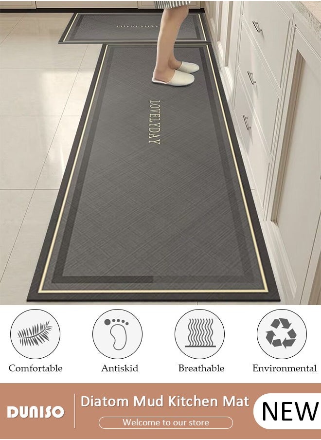 DUNISO 2 PCS Kitchen Mats and Rugs Set , Non Slip Heavy Duty Standing Mat, Quick Dry Diatom Mud Floor Mat, Extra Soft and Absorbent Floor Mats for Kitchen, Bath, Office, Laundry(40*60cm+40*120cm)  - Image 1