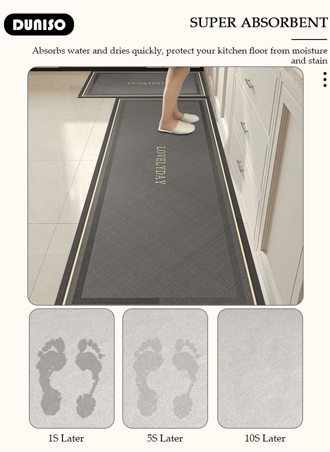 DUNISO 2 PCS Kitchen Mats and Rugs Set , Non Slip Heavy Duty Standing Mat, Quick Dry Diatom Mud Floor Mat, Extra Soft and Absorbent Floor Mats for Kitchen, Bath, Office, Laundry(40*60cm+40*120cm)  - Image 4