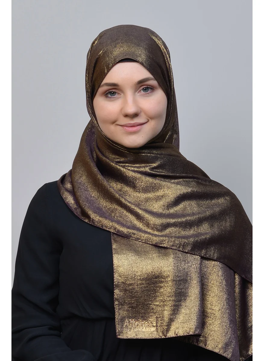 التوبة Double Color Shiny Glitter Flared Princess Hijab Shawl Cotton Plum - Gold