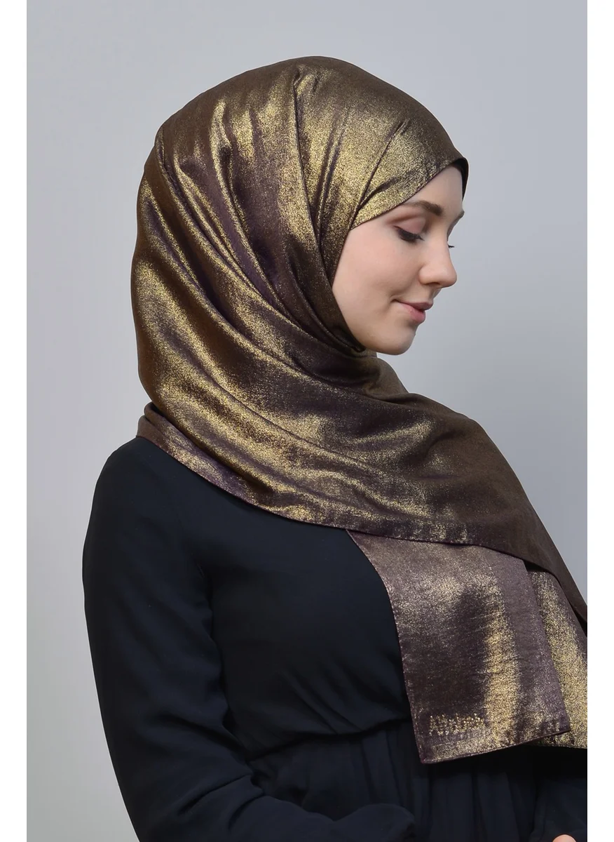التوبة Double Color Shiny Glitter Flared Princess Hijab Shawl Cotton Plum - Gold