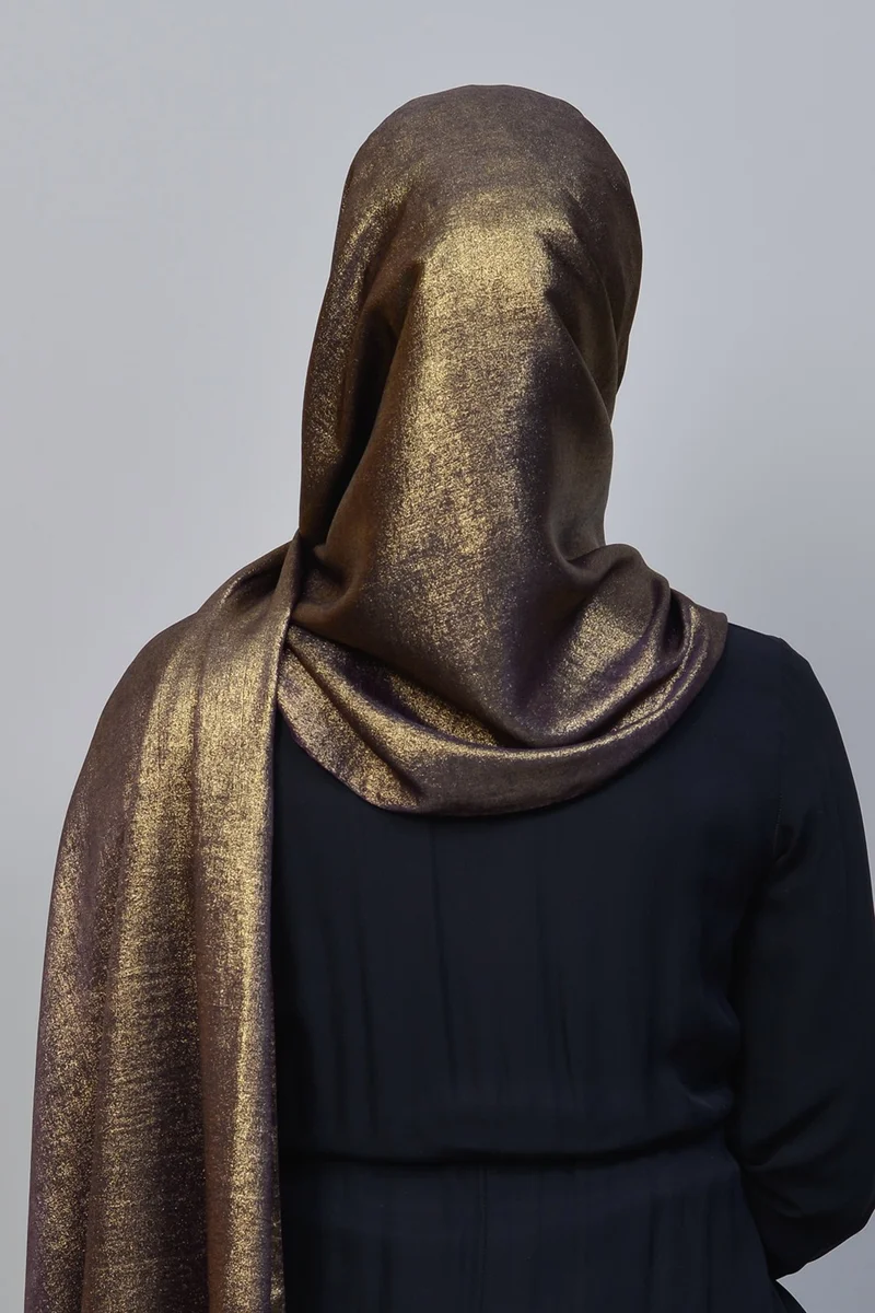 Altobeh Double Color Shiny Glitter Flared Princess Hijab Shawl Cotton Plum - Gold