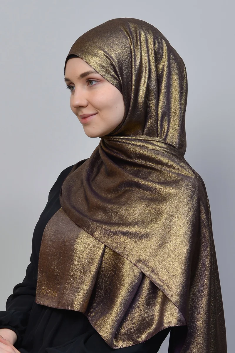 Altobeh Double Color Shiny Glitter Flared Princess Hijab Shawl Cotton Plum - Gold