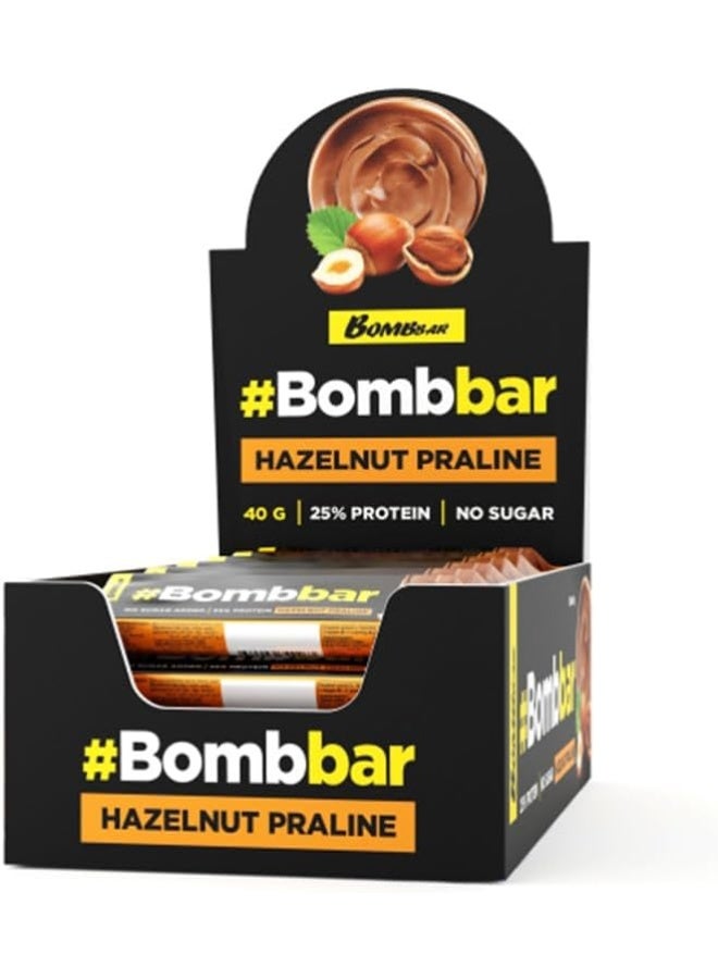 BOMBBAR Protein Bar in Chocolate 40 G 12 Pcs in Box - Hazelnut Praline  - Image 1