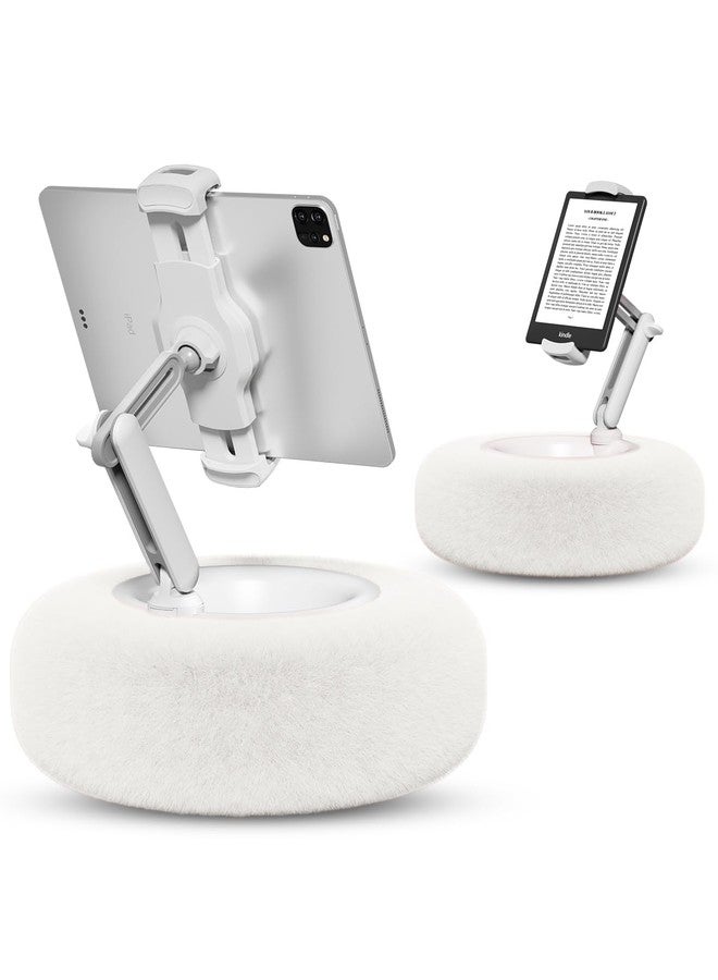 Viozon Tablet Stand Pillow, Compatible with 4.7"-13" Phone/Tablet, iPad, iPhone, Samsung, Google, Kindle, 360°Adjustable Phone Holder for Bed with Soft Plush Fabric, and Detachable Bowl, White - Image 1