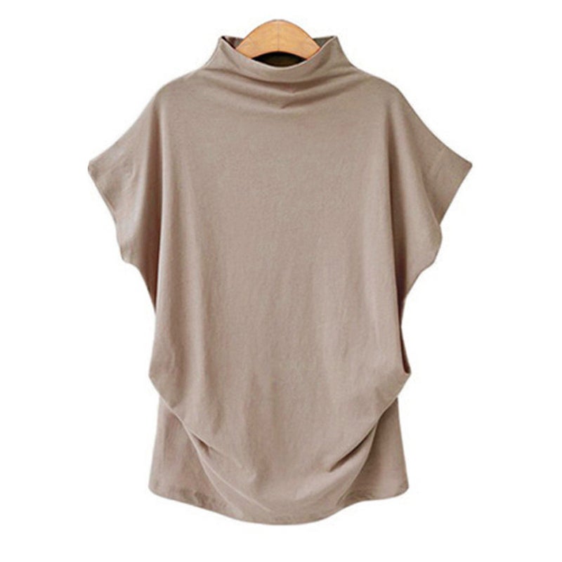 Cross-border European and American plus size women's turtleneck tops WISH turtleneck T-sleeve short-sleeved t-shirt women's factory wholesale Khaki XL - Image 1