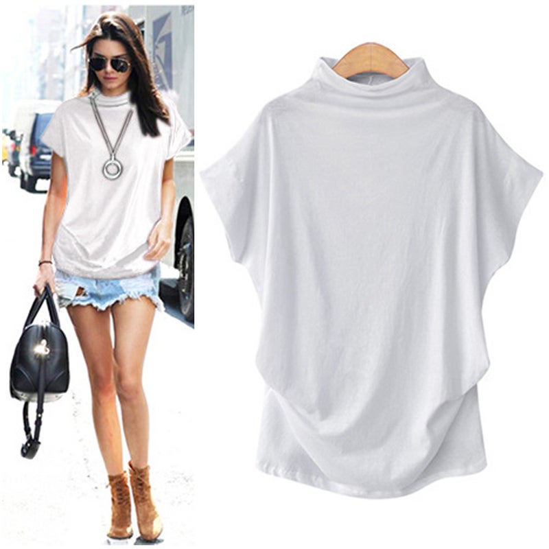 Cross-border European and American plus size women's turtleneck tops WISH turtleneck T-sleeve short-sleeved t-shirt women's factory wholesale Khaki XL - Image 4