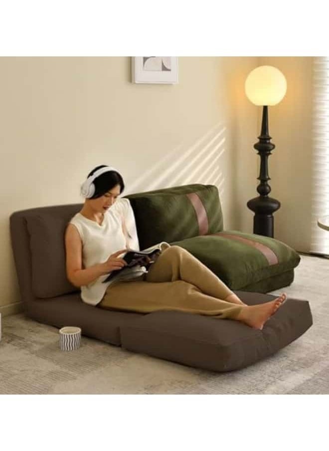 GGEROU - Floor Sofa with Back Support, 5 Reclining Poistion Adjustable Bed, Folding Lazy Bed, Floor Lounge Chair, Gaming Recliner Sofa for Sleeping, Gaming, Reading Brown - Image 1