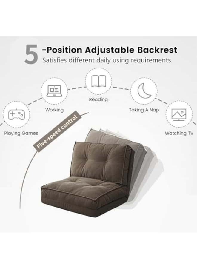 GGEROU - Floor Sofa with Back Support, 5 Reclining Poistion Adjustable Bed, Folding Lazy Bed, Floor Lounge Chair, Gaming Recliner Sofa for Sleeping, Gaming, Reading Brown - Image 1