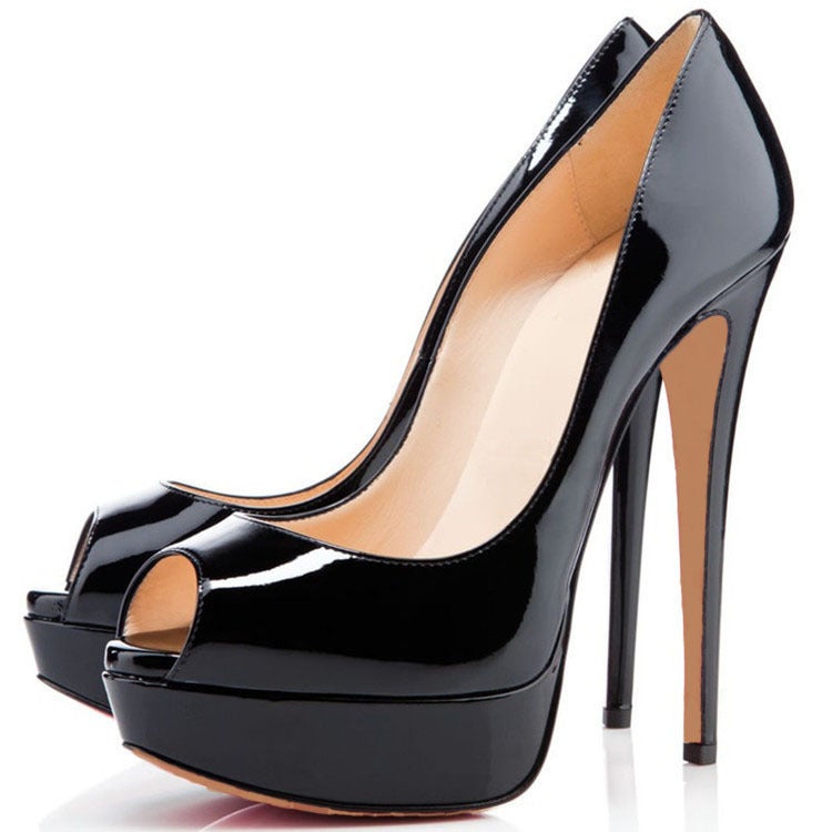 High-Quality Patent Leather Small Fish Mouth High Heel Water Platform Shallow Mouth Shoes Catwalk Women'S Shoes Large Size 46 Can Be Set Color - Image 3