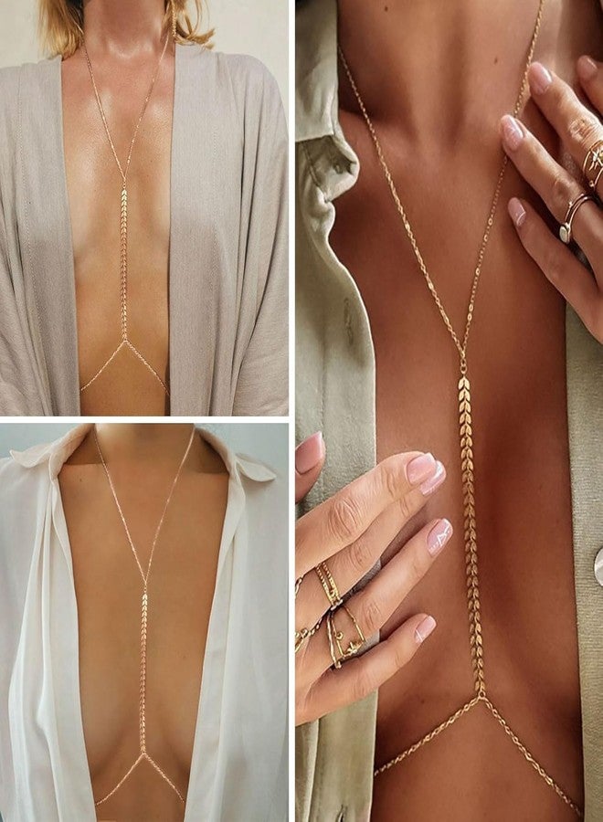 Pmeixcy Gold Body Chains for Women, Sexy Layered Belly Chain, Bikini Bra Chain, Layered Body Chains, Nightclub Waist Belly Chain, Summer Beach Rhinestone Body Jewelry - Image 4