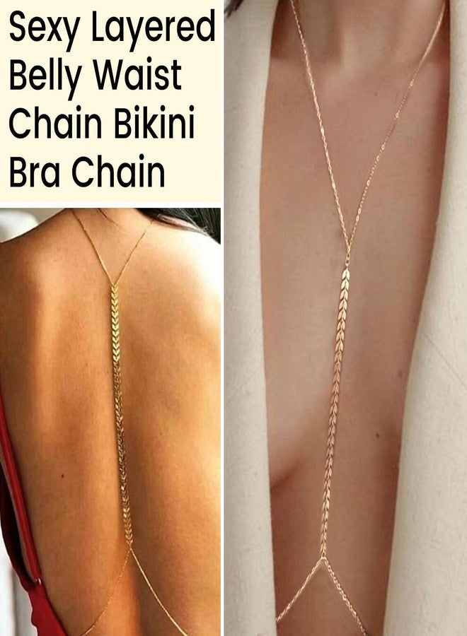 Pmeixcy Gold Body Chains for Women, Sexy Layered Belly Chain, Bikini Bra Chain, Layered Body Chains, Nightclub Waist Belly Chain, Summer Beach Rhinestone Body Jewelry - Image 5
