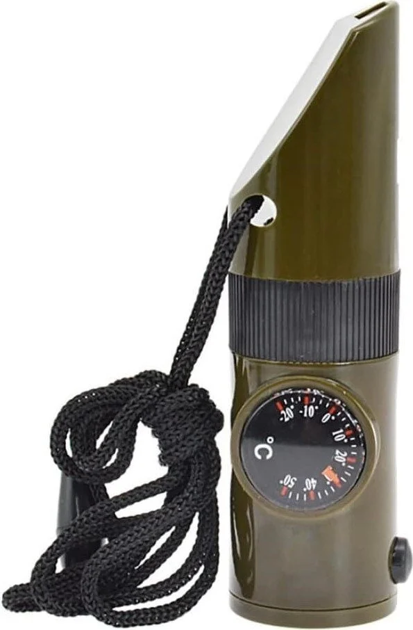 BarkoFix Multifunctional Whistle with Flashlight, Compass, Magnifying Glass, Military Whistle, Compass, Thermometer, LED Light