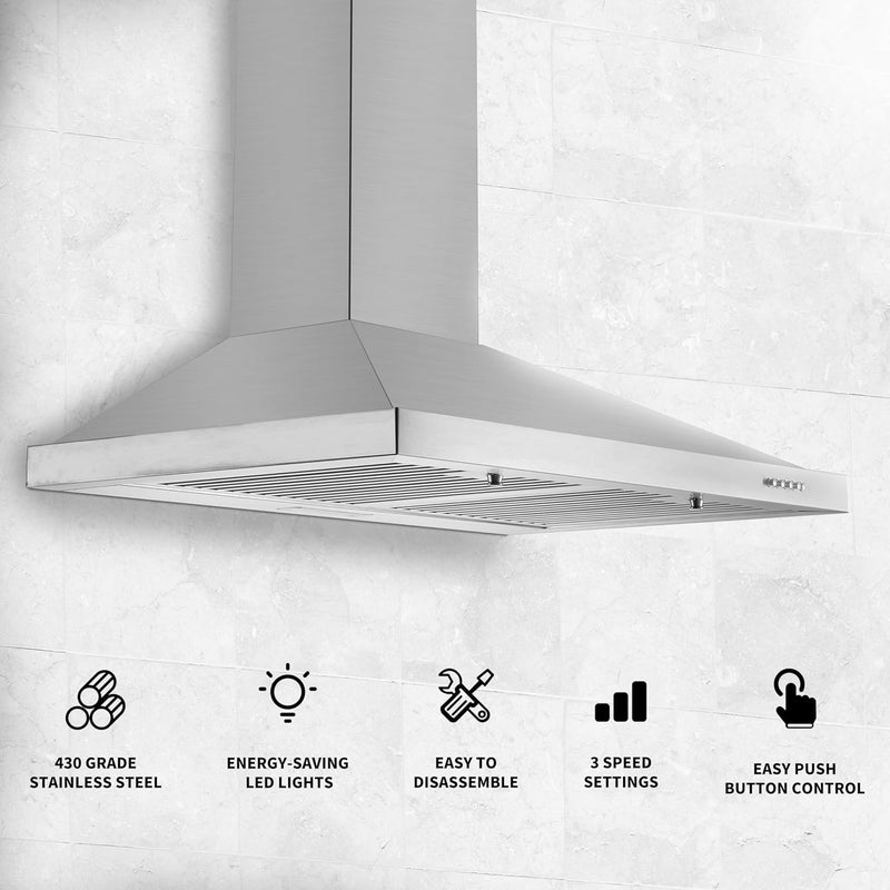 TIMEASY Range Hood, Range Hoods 30 inch Stainless Steel, 450 CFM Kitchen Hood with LED Light Baffle Filters, 3 Speed Exhaust Fan Vent Hood - Image 2