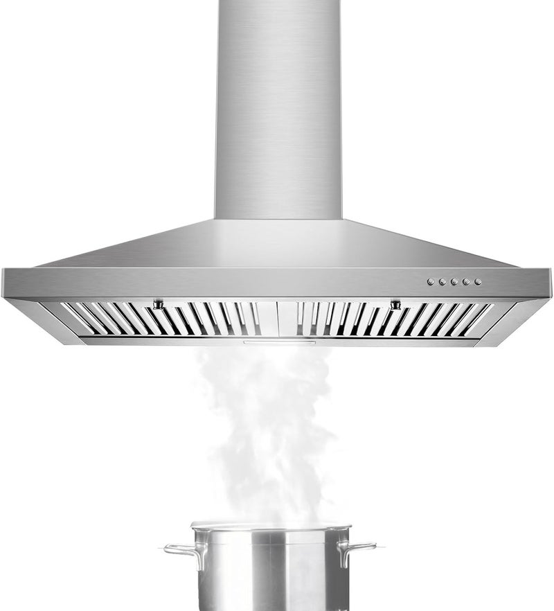 TIMEASY Range Hood, Range Hoods 30 inch Stainless Steel, 450 CFM Kitchen Hood with LED Light Baffle Filters, 3 Speed Exhaust Fan Vent Hood - Image 1