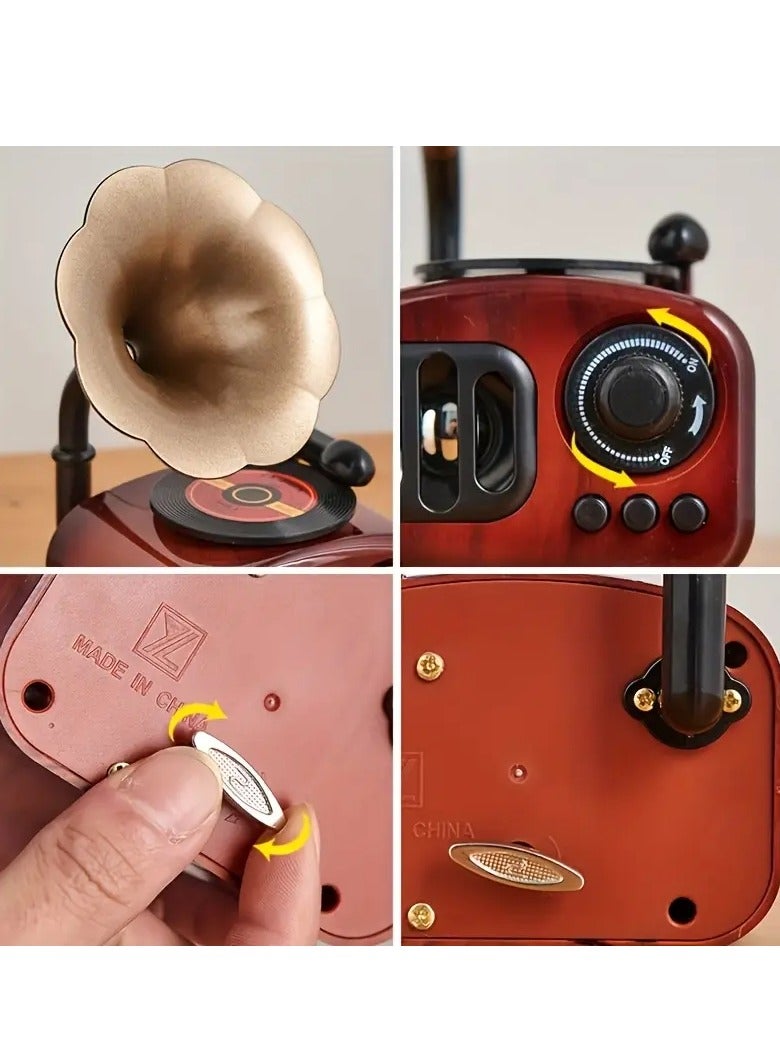 Vintage Gramophone Music Box – Retro Phonograph Design with Hand-Cranked Mechanism – No Batteries Required – Plays Classic Melodies – Perfect for Home, Office  Desk Decoration – Unique Gift for Vale  - Image 4