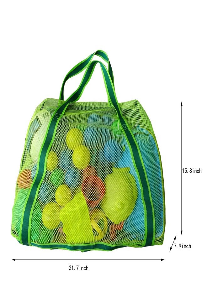 Leberna Large Beach Bag with Zipper Lightweight - Beach Toy Mesh Bag for Swimming Pool Sand Toys Green - Image 2