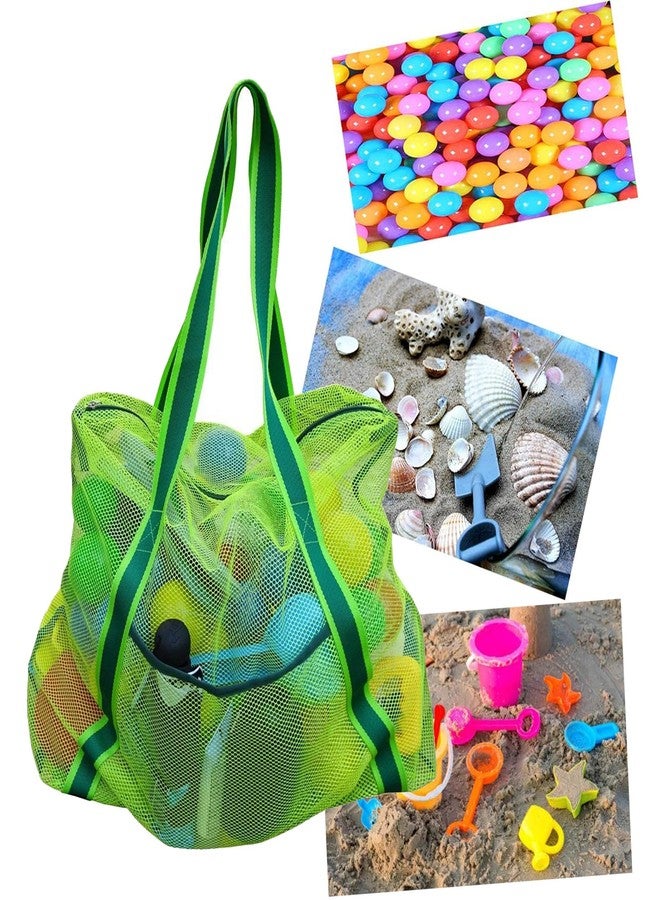 Leberna Large Beach Bag with Zipper Lightweight - Beach Toy Mesh Bag for Swimming Pool Sand Toys Green - Image 4