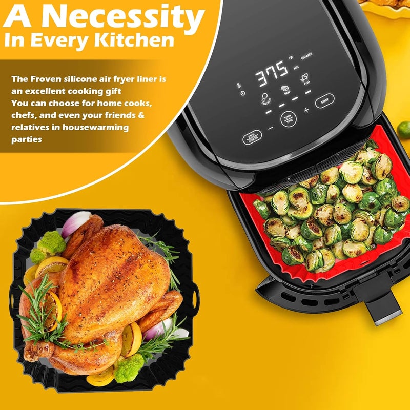 FROVEN Air Fryer Silicone Liners 8.5 inch 2 Pack Square Reusable Pot for 4 to 7 QT Basket Heat Resistant Easy Cleaning Non Stick Non Flammable Microwave Inserts Oven Airfryer Accessories, Red & Black - Image 3