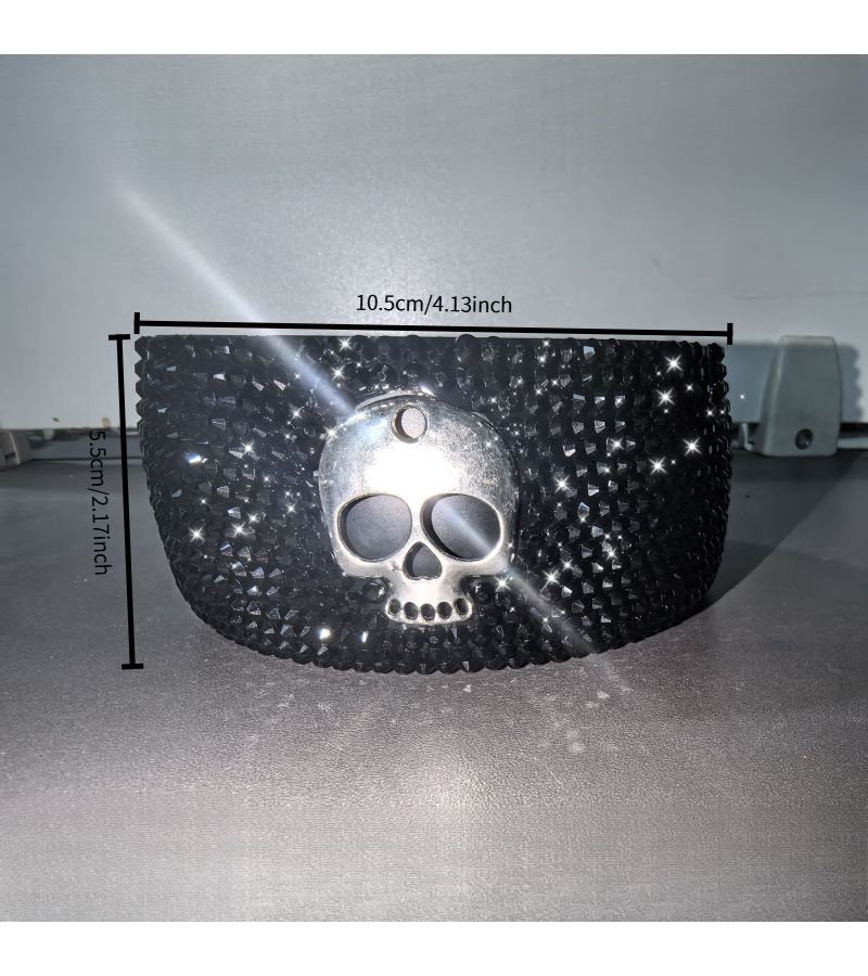 Silvery Luxury Diamond Encrusted Skull Ashtray Stainless Steel Halloween Decoration - Image 3