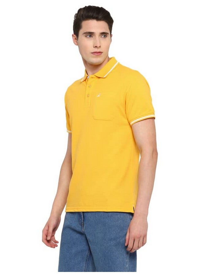 AMERICAN CREW AMERICAN CREW Polo Collar Regular Fit T-Shirt For Men With Pocket (Ac257-2XL_Yellow) - Image 2