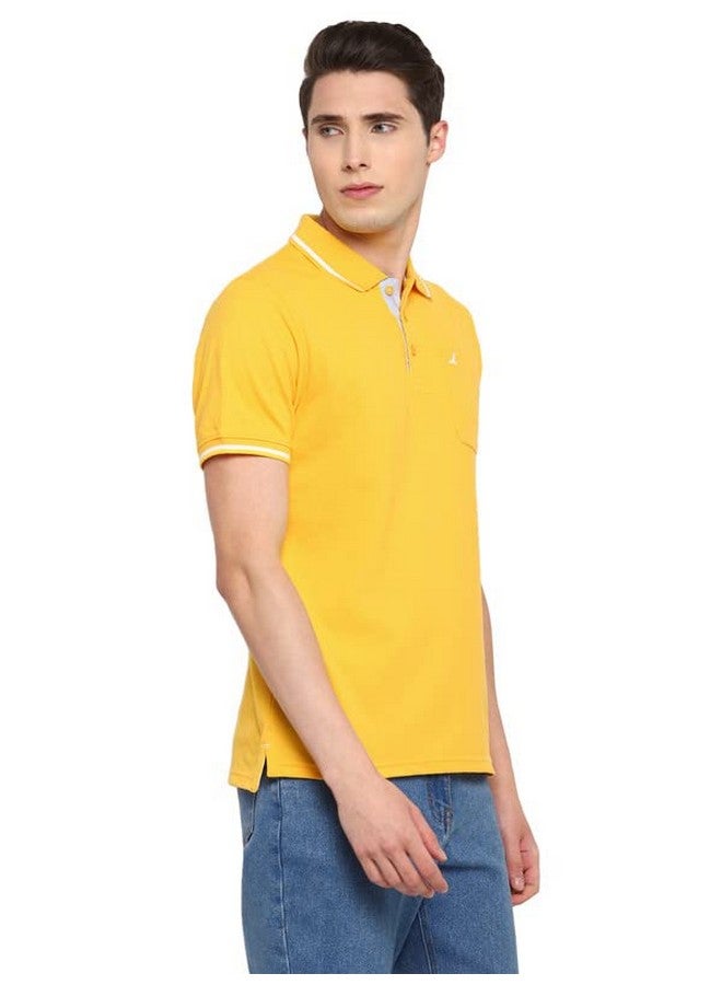AMERICAN CREW AMERICAN CREW Polo Collar Regular Fit T-Shirt For Men With Pocket (Ac257-2XL_Yellow) - Image 4