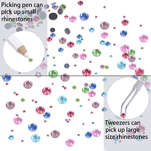 LPBeads 6400 Pieces Hotfix Rhinestones Mixed Color Flat Back 5 Mixed Sizes Crystal Round Glass Gems with Tweezers and Picking Rhinestones Pen - Image 5