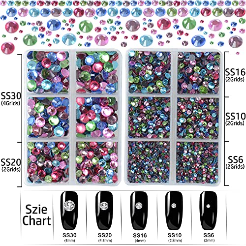 LPBeads 6400 Pieces Hotfix Rhinestones Mixed Color Flat Back 5 Mixed Sizes Crystal Round Glass Gems with Tweezers and Picking Rhinestones Pen - Image 4
