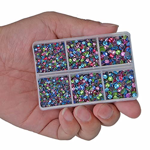 LPBeads 6400 Pieces Hotfix Rhinestones Mixed Color Flat Back 5 Mixed Sizes Crystal Round Glass Gems with Tweezers and Picking Rhinestones Pen - Image 3