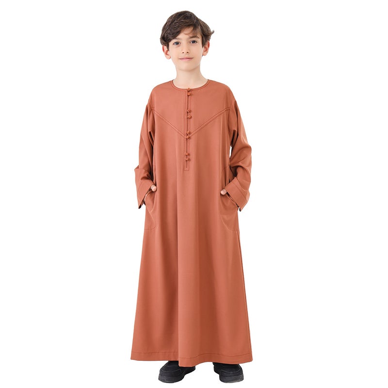 كورتا عرقية طويلة للأولاد برقبة مستديرة وأزرار عقدية يدوية - Image 1