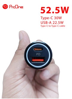 ProOne ProOne PCG30 52.5W Fast Car Charger – USB-A 22.5W + Type-C 30W Dual Ports with Type-C to Type-C Cable  - Image 1