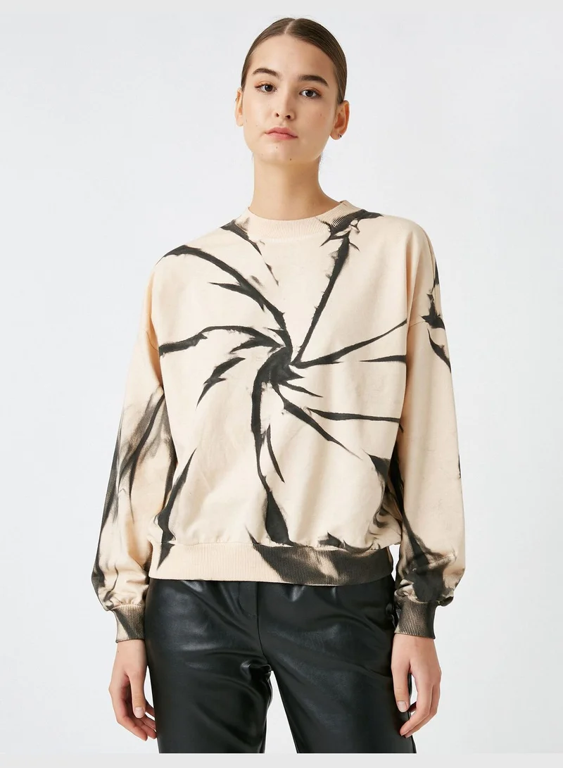 KOTON 100% Cotton Crew Neck Batik Printed Sweatshirt