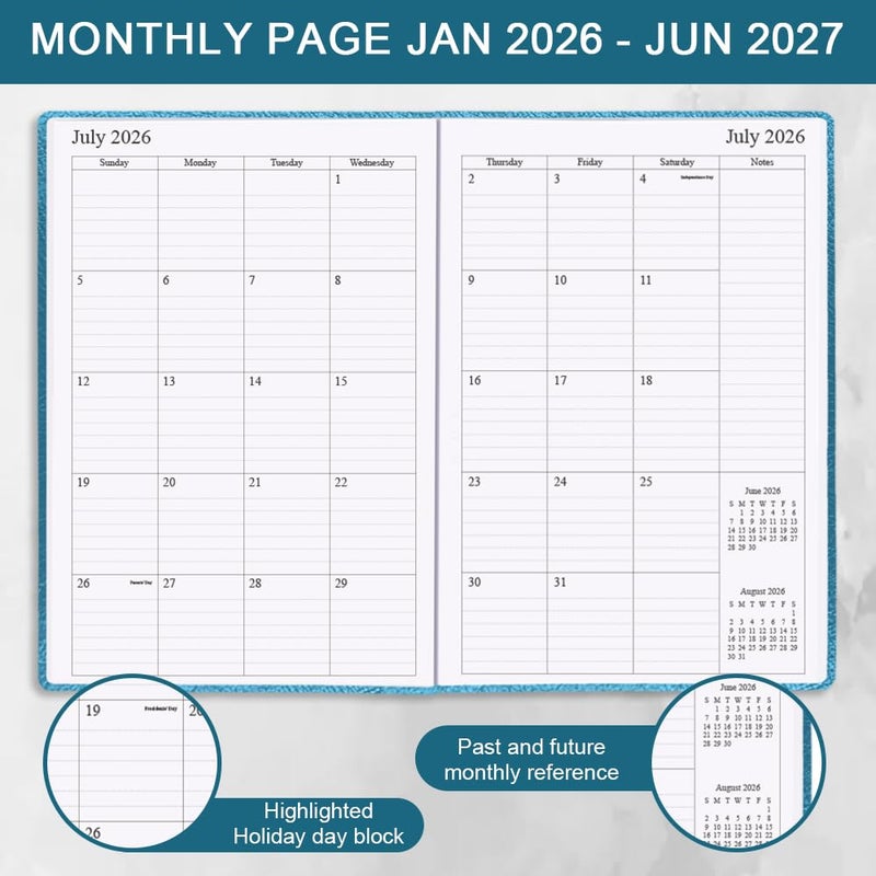 Nokingo 2026-2027 Planner - Weekly & Monthly Planner Runs from January 2026 to June 2027, 5.8" x 8.25", 18 Month Planners, 14 Notes Pages, Inner Pocket, PU Leather Hard Cover, Teal Monthly Planners 2026-2027 - Image 2