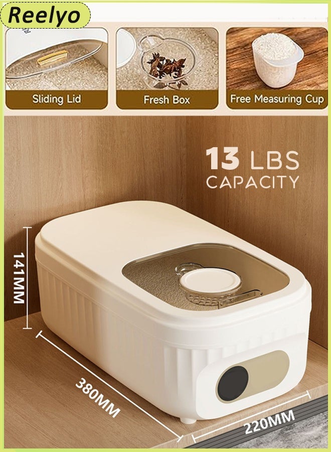 Reelyo 6kg Rice Container, Clear Rice Storage Bin Cereal Containers Dispenser, Airtight Large Grain Container Storage With Lid Measuring Cylinder Small Size Low-Profile Narrow Space Moisture Proof Household Cereal Dispenser Bucket For Kitchen Pantry Organization Soybean Corn, White - Image 2