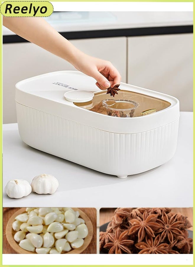 Reelyo 6kg Rice Container, Clear Rice Storage Bin Cereal Containers Dispenser, Airtight Large Grain Container Storage With Lid Measuring Cylinder Small Size Low-Profile Narrow Space Moisture Proof Household Cereal Dispenser Bucket For Kitchen Pantry Organization Soybean Corn, White - Image 5