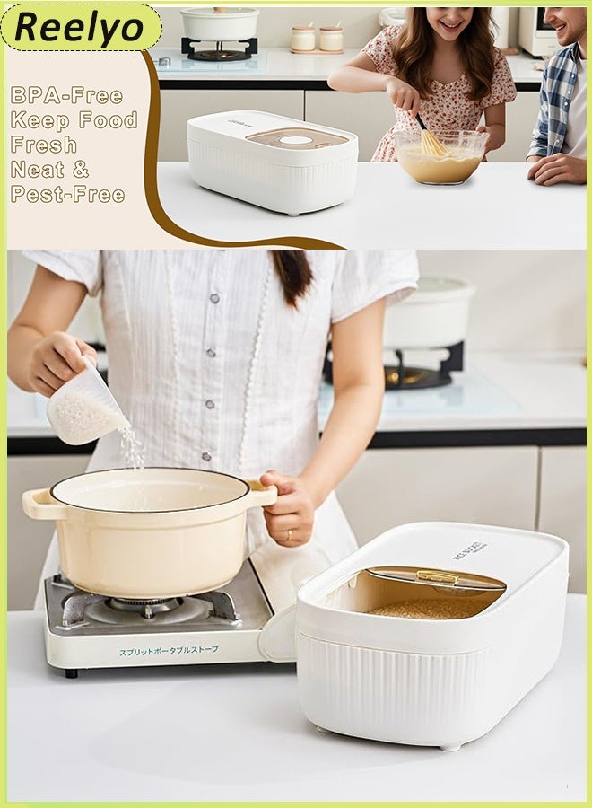 Reelyo 6kg Rice Container, Clear Rice Storage Bin Cereal Containers Dispenser, Airtight Large Grain Container Storage With Lid Measuring Cylinder Small Size Low-Profile Narrow Space Moisture Proof Household Cereal Dispenser Bucket For Kitchen Pantry Organization Soybean Corn, White - Image 4