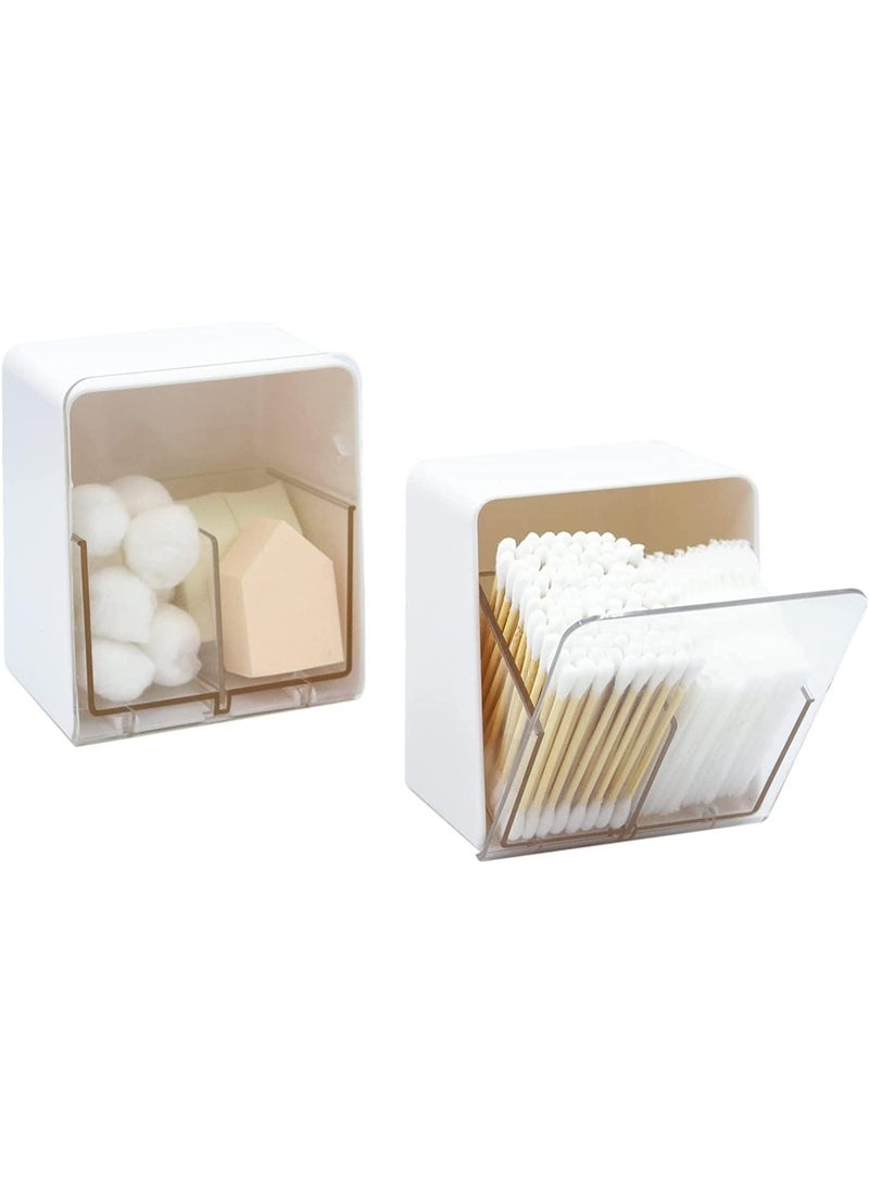 ChicAbode حامل موزع لكرة القطن, مسحة القطن, القطن مستدير الوسائد, خيوط, موزع حاوية مربع مع 2 المقصورات, حمام الغرور طاولة تخزين المنظم, أبيض - Image 4