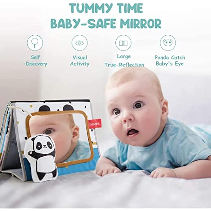 SOFT BABY BOOKS, PANDA HIGH CONTRAST BLACK WHITE BOOKS, TOUCH AND FEEL NON-TOXIC CRINKLE CLOTH BOOKS WITH TUMMY TIME MIRROR, ACTIVITY DEVELOPMENT FLOOR TOYS GIFTS FOR NEWBORN, INFANT - Image 5