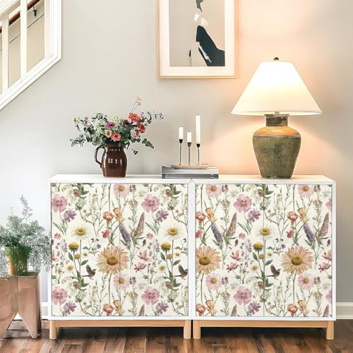 Livebor Floral Peel and Stick Wallpaper Floral Bird Contact Paper 16.9inch x 118.1inch Vintage Flower Wallpaper Peel and Stick Self Adhesive Flower Contact Paper Botanical Decor for Bathroom Vinyl - Image 2