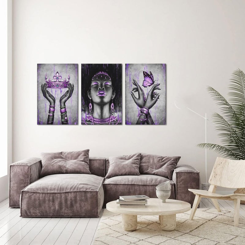 Kalormore Elegant African American Woman Canvas Art with Purple Accessories - Image 5