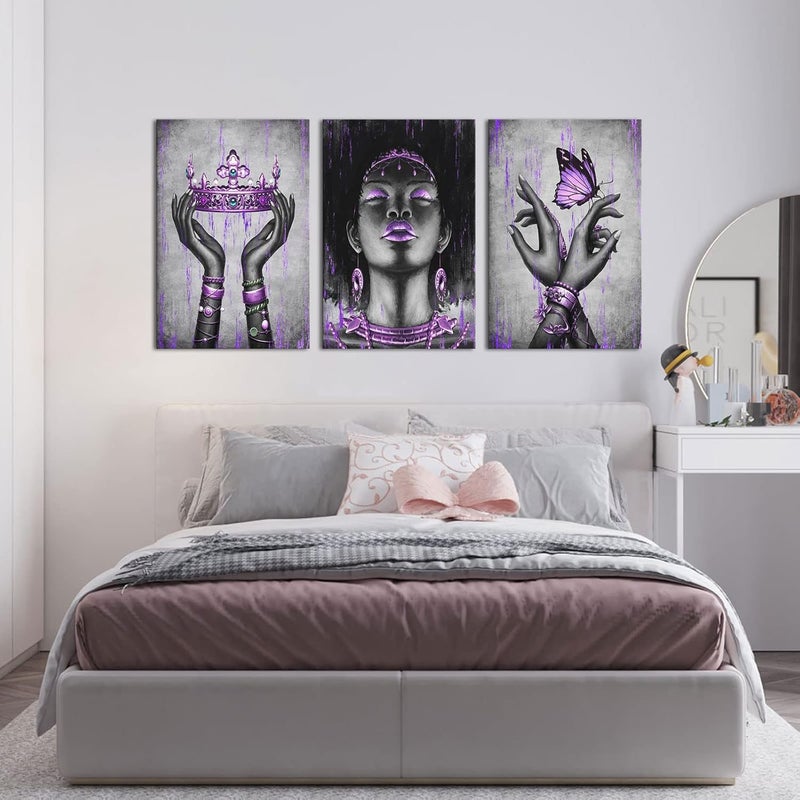 Kalormore Elegant African American Woman Canvas Art with Purple Accessories - Image 3
