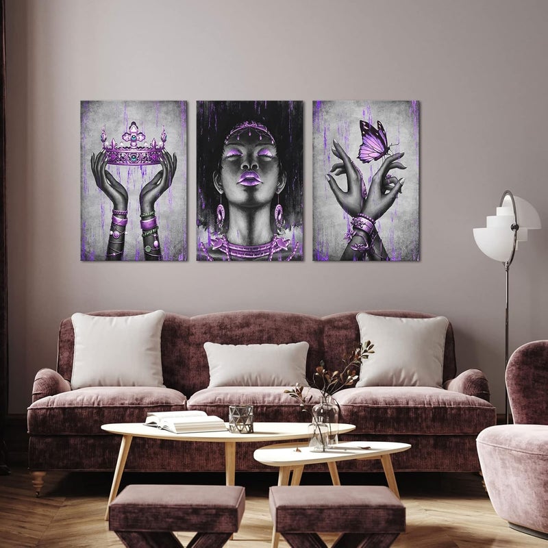 Kalormore Elegant African American Woman Canvas Art with Purple Accessories - Image 2