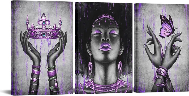 Kalormore Elegant African American Woman Canvas Art with Purple Accessories - Image 1