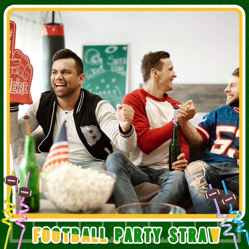 FillTouch 24 Pcs Colorful Football Drinking Straws Plastic Spiral Drinking Favors Reusable Fun Cute Silly Football Straws for Baby Shower Birthday Party Supplies - Image 5