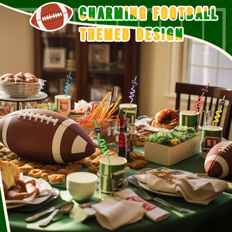 FillTouch 24 Pcs Colorful Football Drinking Straws Plastic Spiral Drinking Favors Reusable Fun Cute Silly Football Straws for Baby Shower Birthday Party Supplies - Image 3