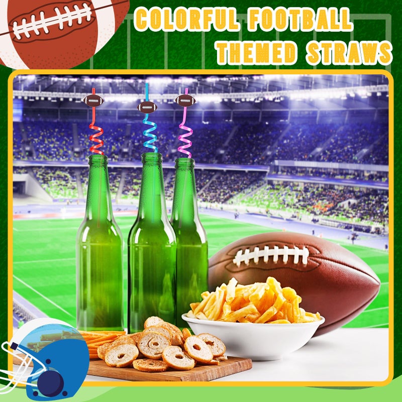 FillTouch 24 Pcs Colorful Football Drinking Straws Plastic Spiral Drinking Favors Reusable Fun Cute Silly Football Straws for Baby Shower Birthday Party Supplies - Image 4