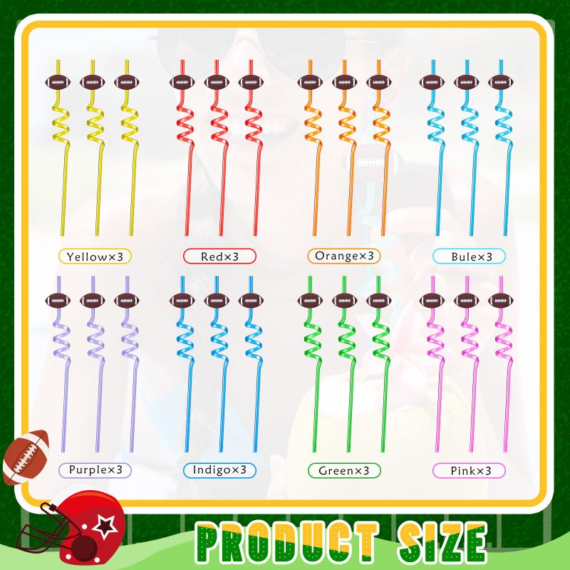 FillTouch 24 Pcs Colorful Football Drinking Straws Plastic Spiral Drinking Favors Reusable Fun Cute Silly Football Straws for Baby Shower Birthday Party Supplies - Image 2