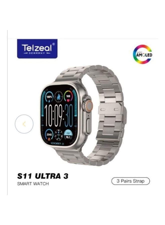 Telzeal ساعة ذكية Ultra 3 AMOLED مع شاشة HD، مكالمات بلوتوث، متتبع للياقة البدنية، مراقب لمعدل ضربات القلب والنوم، ساعة رياضية مقاومة للماء، عمر بطارية طويل، أوضاع رياضية متعددة، إشعارات ذكية - Image 2