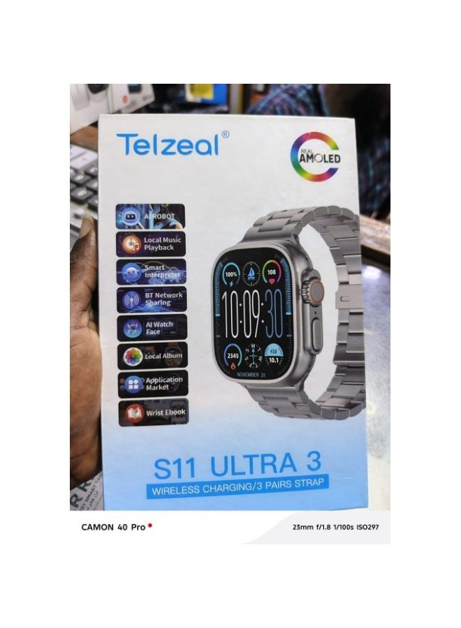 Telzeal ساعة ذكية Ultra 3 AMOLED مع شاشة HD، مكالمات بلوتوث، متتبع للياقة البدنية، مراقب لمعدل ضربات القلب والنوم، ساعة رياضية مقاومة للماء، عمر بطارية طويل، أوضاع رياضية متعددة، إشعارات ذكية - Image 1