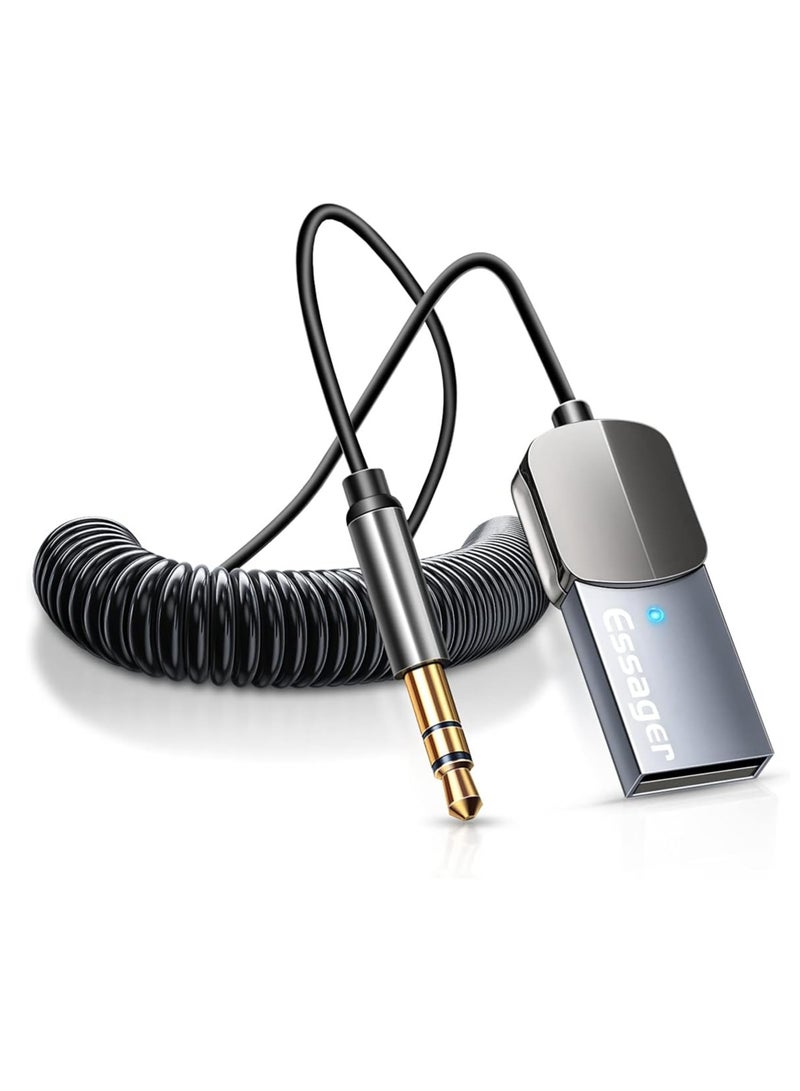 سايلتو محول AUX بلوتوث للسيارة، مستقبل بلوتوث 5.0 مع خاصية إلغاء الضوضاء، محول صوت USB إلى مقبس 3.5 ملم لنقل الموسيقى بجودة عالية، مزود بميكروفون مدمج للاستخدام مع أنظمة السيارة/السماعات المنزلية/المكالمات بدون استخدام اليدين. - Image 1